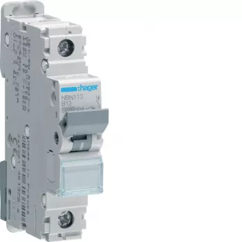 Hager NBN113 1-πολικός 13A B-χαρακτηριστική 10kA Μικροαυτόματος (MCB), 1 μονάδα