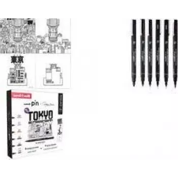 uni-ball Fineliner PIN TOKYO, σετ δημιουργίας 6 τεμ., αδιάβροχο μελάνι πιγμέντου, μύτες με μεταλλικό περίβλημα (CF PIN/6 001)