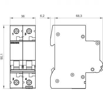 Siemens SENTRON 5SL62067 MCB 2-πολικός C 6A 6kA 230/400V AC