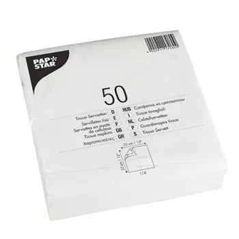 PAPSTAR Πετσέτες Γεύματος, 330 x 330 mm, 2 φύλλων, Λευκό Tissue, Δίπλωση 1/4, 250 τεμ. 17080