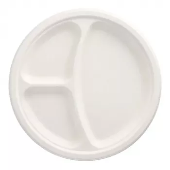 PAPSTAR pure Πιάτο από Ζαχαροκάλαμο, Στρογγυλό, 260 mm, 3 Θέσεις, Κομποστοποιήσιμο, Κατάλληλο για Φούρνο Μικροκυμάτων, 1 τεμ. 89739