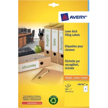 Avery LR4761-25 λευκές ετικέτες αρχείου 61 x 192 mm 100 ετικέτες (25 φύλλα x 4)