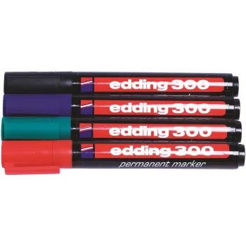 Edding 300-E4 Σετ μαρκαδόρων, 4 τεμ., Μαύρο/Μπλε/Πράσινο/Κόκκινο 4-300-4