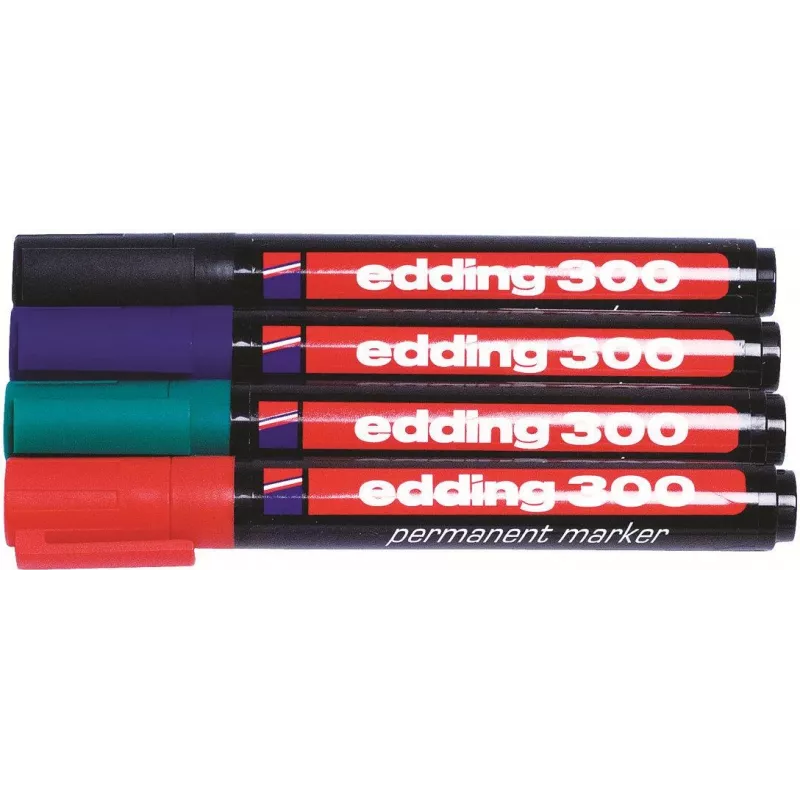 Edding 300-E4 Σετ μαρκαδόρων, 4 τεμ., Μαύρο/Μπλε/Πράσινο/Κόκκινο 4-300-4