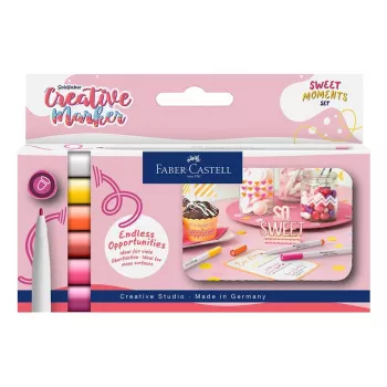 Faber-Castell Goldfaber Creative Marker Σετ, 6 χρώματα, Sweet Moments, μελάνι με βάση το νερό, άοσμο, αδιάβροχο, διπλή μύτη πινέλο και στρογγυλή μύτη, επαναχρησιμοποιούμενη θήκη 160602