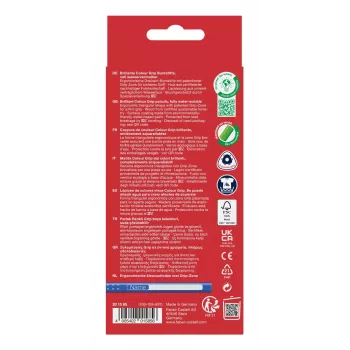 Faber-Castell Colour GRIP Τριγωνικά χρωματιστά μολύβια, ανάμεικτα χρώματα, 10 τεμ., ζώνη Soft-Grip, άθραυστη μύτη 3,3 mm, επίχρισμα με βάση το νερό, θήκη προσφοράς 201585