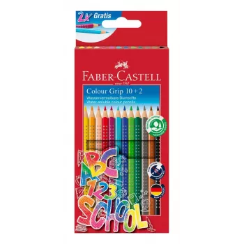 Faber-Castell Colour GRIP Τριγωνικά χρωματιστά μολύβια, ανάμεικτα χρώματα, 10 τεμ., ζώνη Soft-Grip, άθραυστη μύτη 3,3 mm, επίχρισμα με βάση το νερό, θήκη προσφοράς 201585