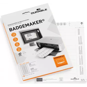DURABLE BADGEMAKER® Ετικέτες ένθεσης 67 x 17 mm, Λευκό, 400 ετικέτες, φύλλα A4, για εκτυπωτές inkjet & laser 146102