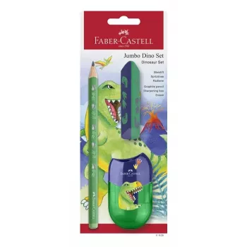 Faber-Castell Dino Jumbo Σετ γραφής, Πράσινο, 3 στυλό, μύτη 3 mm, εργονομικό τριγωνικό, άθραυστο, από 3 ετών 111529