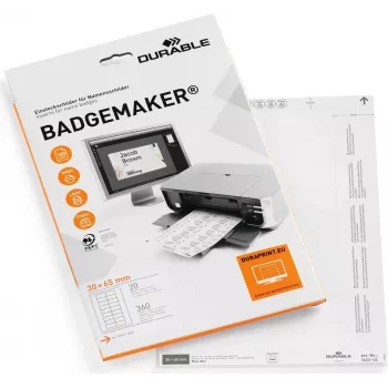 DURABLE BADGEMAKER Ένθετες ετικέτες 30 x 65 mm, λευκό, 100 ένθετα (20 φύλλα με 5 το καθένα) 142302