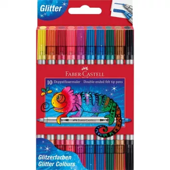 FABER-CASTELL Γκλίτερ μαρκαδόροι διπλής μύτης, 10 διαφορετικά χρώματα, πλενόμενοι, μύτες 3-5 mm & 1 mm 151107