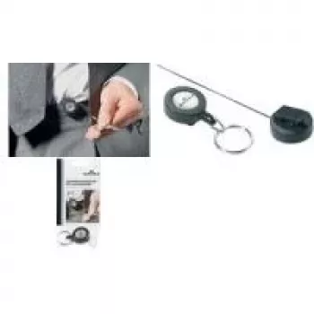DURABLE Jojo Ανασυρόμενο μπρελόκ με κρίκο κλειδιών, μαύρο, κορδόνι 80 cm, συσκευασία 10 τεμ. 822258