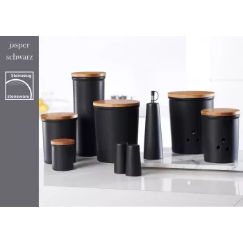 Ritzenhoff & Breker Jasper Βάζο αποθήκευσης 1,6L κεραμικό με καπάκι μπαμπού, μαύρο 415322