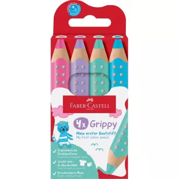 Faber-Castell Grippy Pastel Τριγωνικές ξυλομπογιές, Συσκευασία 4 τεμ., Jumbo Μαλακή μύτη για μικρά παιδικά χέρια 110702
