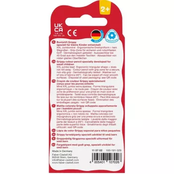 Faber-Castell Grippy Pastel Τριγωνικές ξυλομπογιές, Συσκευασία 4 τεμ., Jumbo Μαλακή μύτη για μικρά παιδικά χέρια 110702