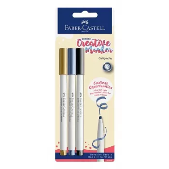 Faber-Castell Goldfaber Creative Marker Σετ, 3 τεμ., με βάση το νερό, μύτη πινέλου, διάφορα χρώματα (Μαύρο, Γκρι, Λευκό), Συσκευασία blister 160905