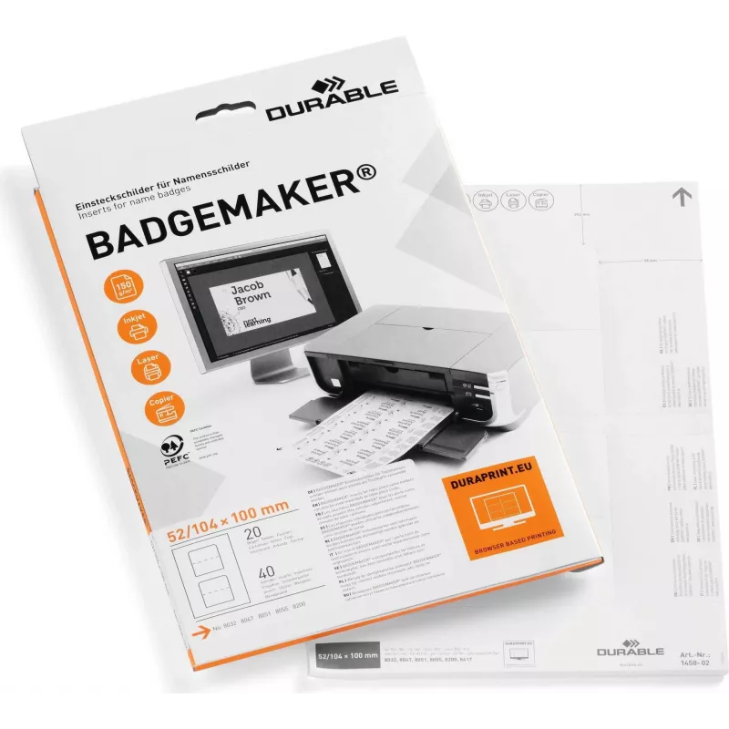DURABLE BADGEMAKER ένθετες ετικέτες 52 x 100 mm, λευκό, 100 τεμ. 145802