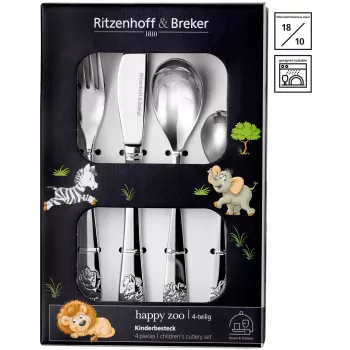 Ritzenhoff & Breker HAPPY ZOO παιδικό σετ μαχαιροπίρουνων, 4 τεμ., ανοξείδωτο ατσάλι, μοτίβα ζώων 812701