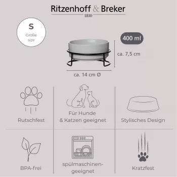 Ritzenhoff & Breker TARO Σετ μπολ για κατοικίδια, 400 ml, γκρι πυριτικό κεραμικό μπολ για γάτες & μικρά σκυλιά, νερό & τροφή, 1 τεμ. (450514)