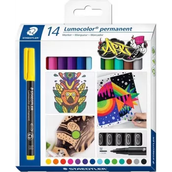 Staedtler Lumocolor Σετ μαρκαδόρων Permanent 317 C14 - 14 διαφορετικά χρώματα, λεπτή μύτη 0,6 mm