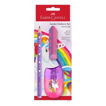 Faber-Castell Einhorn Jumbo σετ γραφής, βιολετί, 3 τεμ., μύτη 3 mm, εργονομικό τριγωνικό σχήμα 111528