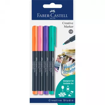Faber-Castell Creative Marker σετ με 4 τεμ., μελάνι με βάση το νερό, άοσμο, ανθεκτικό στο σκούπισμα, διάφορα χρώματα 160704