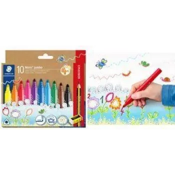 STAEDTLER Noris jumbo Μαρκαδόροι, 3,0 mm, τριγωνικοί, πλένονται, οικονομική συσκευασία με 10 328-B C10P
