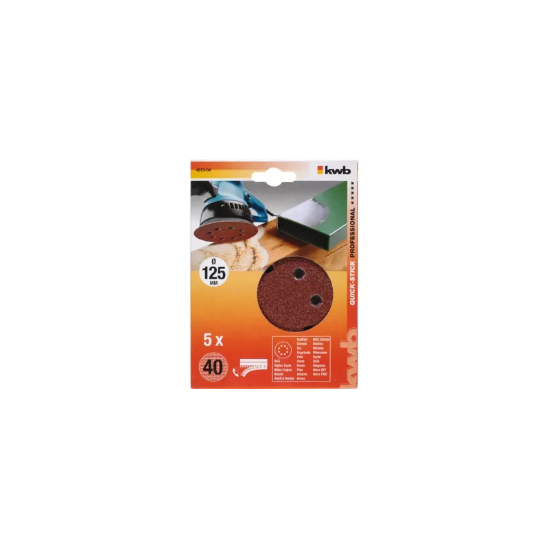 kwb 491904 Δίσκοι λείανσης 125 mm P40 συσκευασία 5 τεμ. με Velcro 8 οπών