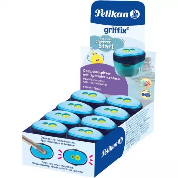 Pelikan griffix Διπλή ξύστρα με δοχείο, μπλε, για τυπικά και jumbo μολύβια 300008247