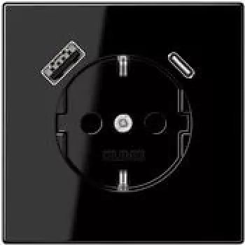 JUNG LS 1520-15 CA SW πρίζα SCHUKO 16 A με φορτιστή USB 1 x Type A + 1 x Type C, Safety Plus, σειρά LS, μαύρη