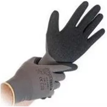 HYGOSTAR Skill γάντια εργασίας γκρι/μαύρα μέγεθος S nylon λεπτής πλέξης με πολυμερική επίστρωση 1/4 βύθιση συσκευασία 12 τεμ. 33986