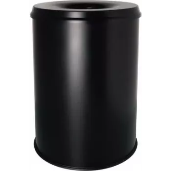 Helit H2515495 Μεταλλικός Κάδος Απορριμμάτων με Καπάκι Πυρόσβεσης, 15 Λίτρα, Μαύρο, Στρογγυλός
