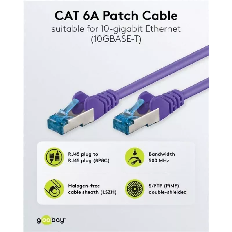 Wentronic Goobay καλώδιο patch CAT 6a S/FTP, RJ45, μωβ, 3 m, LSZH, χαλκός 93789