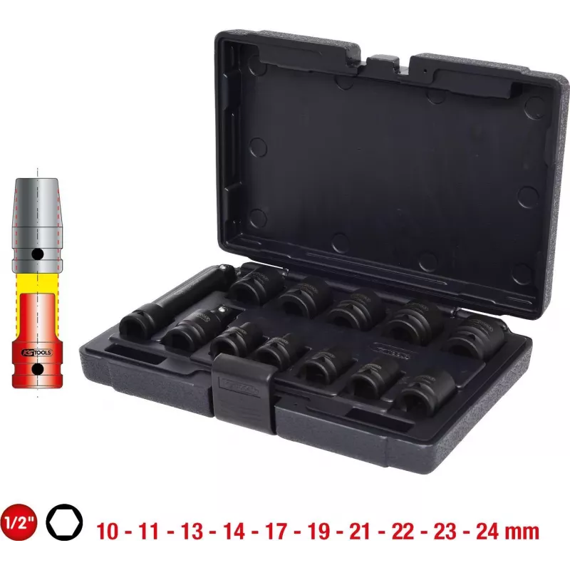 KS TOOLS 1/2 ίντσες σετ καρυδάκια κρουστικά εξάγωνα, κοντά, 12 τεμ. (515.0112)