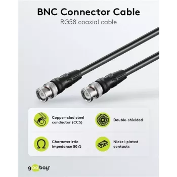 Wentronic Goobay καλώδιο σύνδεσης BNC, μαύρο, 3 m - βύσμα αρσενικό BNC σε βύσμα αρσενικό BNC, ομοαξονικό 75 Ohm 50089