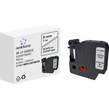 Renkforce RF-LT-D40910 Συμβατή ταινία σήμανσης για DYMO D1 - 40910, 9 mm, διαφανές, μαύρο, 7 m RF-6027842