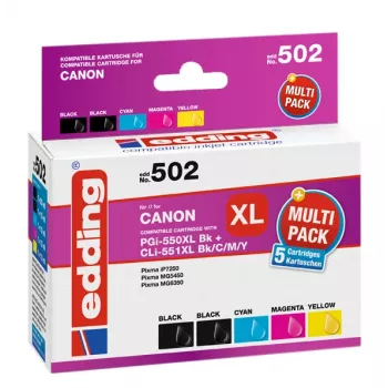 Edding EDD-502 E Συμβατά δοχεία μελάνης Multi-Pack για Canon PGI-550PGBK XL, CLI-551 C/M/Y XL (μαύρο, cyan, magenta, κίτρινο)