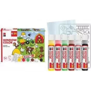 Marabu KiDS Window Color Σετ Farm, 6 x 25 ml αφαιρούμενο χρώμα παραθύρου, υδατοδιαλυτό, αφαιρούμενο, 1 σετ (0306000000006)