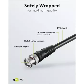 Wentronic Goobay καλώδιο σύνδεσης BNC, μαύρο, 2 m - βύσμα αρσενικό BNC σε βύσμα αρσενικό BNC (50086)