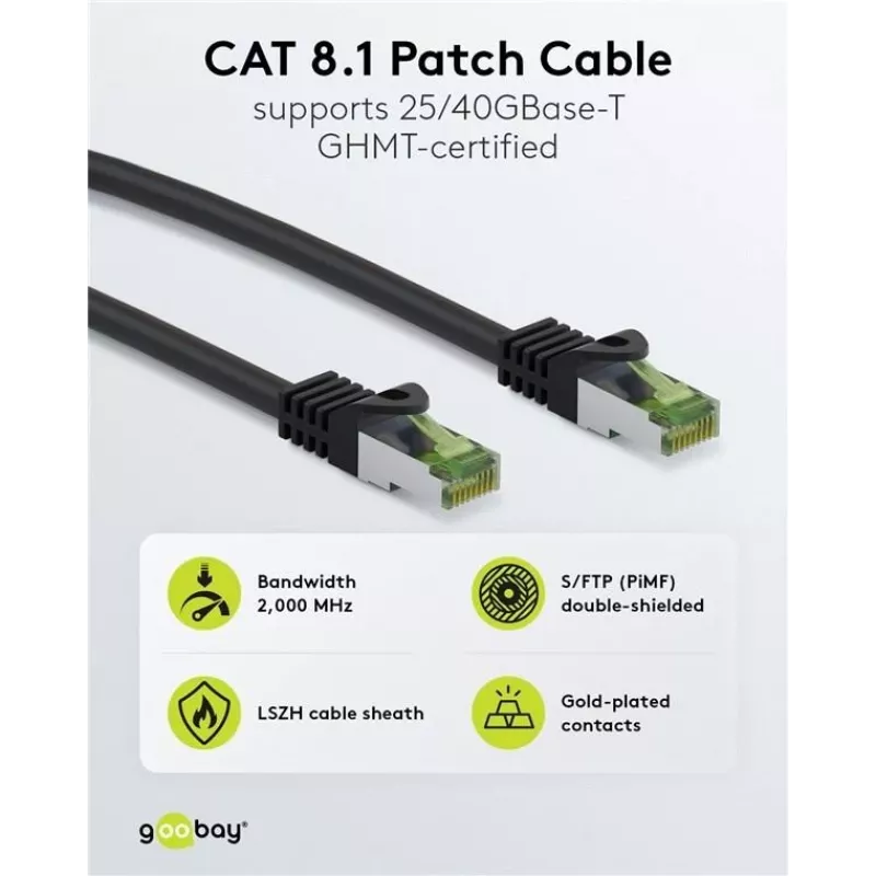 Wentronic Goobay καλώδιο δικτύου CAT 8.1 Patch S/FTP (PiMF), γκρι, 0,5 m 61114