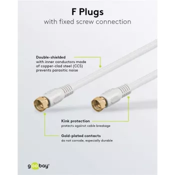 Wentronic Goobay καλώδιο σύνδεσης SAT, 100% θωρακισμένο, επιχρυσωμένο, λευκό, 7,5 m - F-βύσμα αρσενικό σε F-βύσμα αρσενικό (67294)
