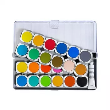 Faber-Castell Eberhard Faber Winner Σετ ακουαρέλας, 24 φωτεινά χρώματα, διαφανές αφαιρούμενο καπάκι χρησιμεύει ως παλέτα ανάμειξης 578324