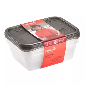keeeper fredo fresh Σετ δοχείων αποθήκευσης, 3x 1,25 L, ορθογώνια, διάφανος πυθμένας με γκρι καπάκι 3067582700000