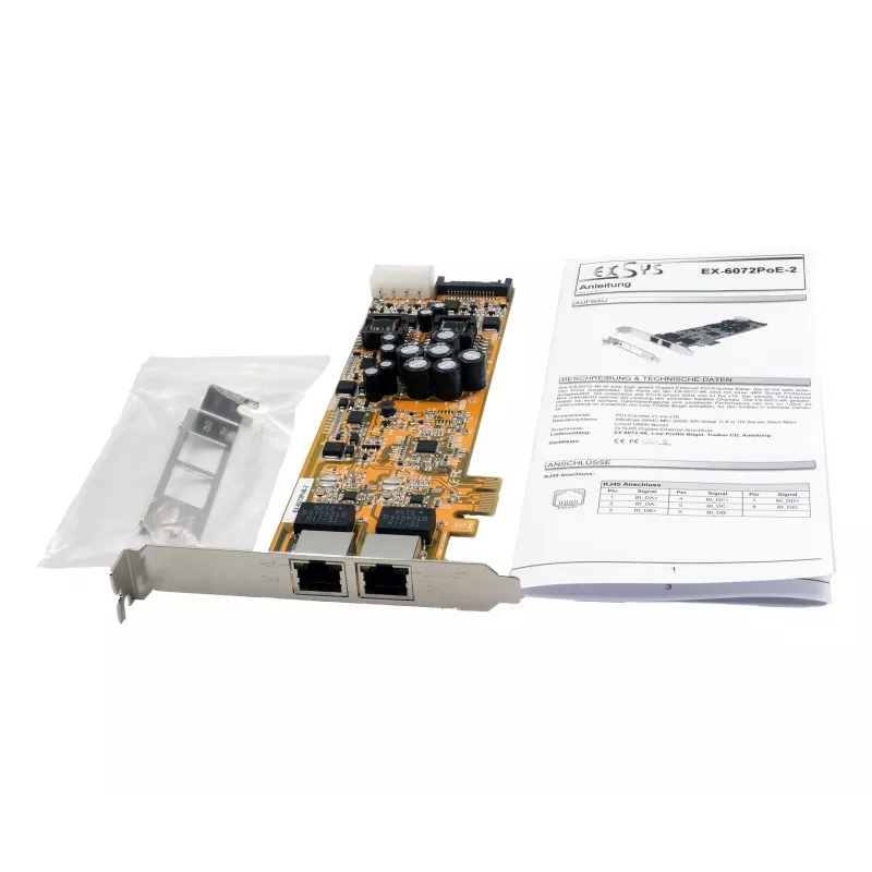 EXSYS EX-6072POE-2 Κάρτα PCIe Dual Gigabit Ethernet με PoE, Low Profile