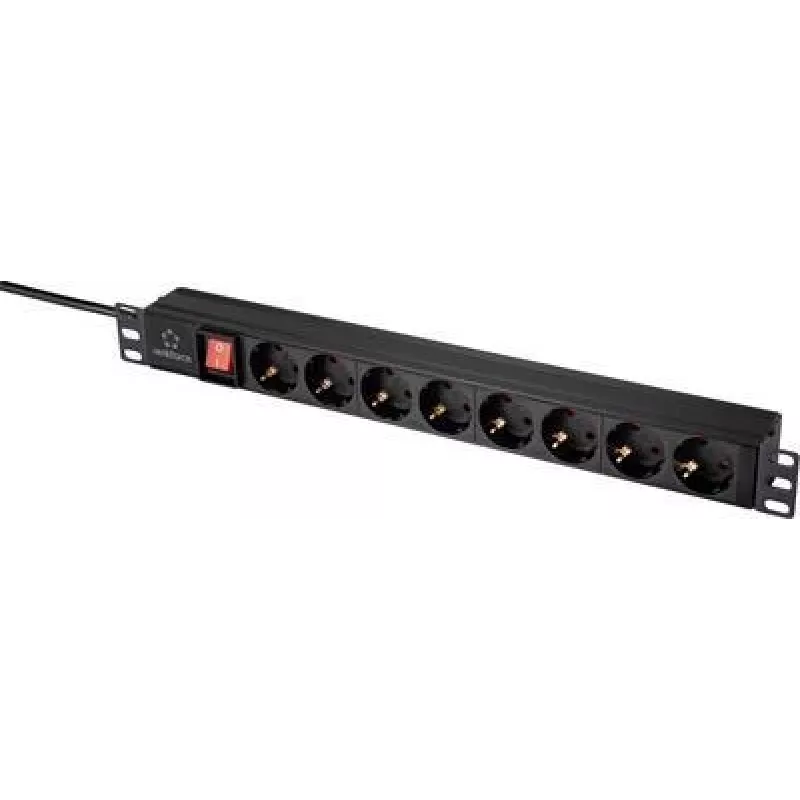 Renkforce RF-4604248 Πολύπριζο ράγας 19 ίντσες 1U με 8 πρίζες Schuko, διακόπτη, καλώδιο 2m, μαύρο