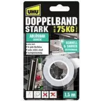 UHU Montageband STRONG, αμφίπλευρη, έως 75 kg, λευκή εξαιρετικά ισχυρή, εναλλακτική σε βίδες & καρφιά, σταθερή πρόσφυση – 1 τεμ. (46890)