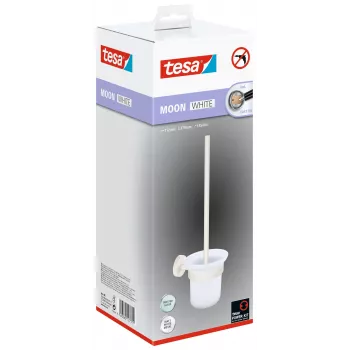 tesa MOON WHITE Σετ βούρτσας τουαλέτας και βάσης, αυτοκόλλητο, Μέταλλο, ματ Λευκό 40571-00000-00