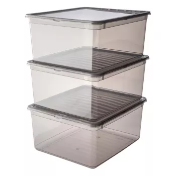 keeeper bea Σετ κουτιών αποθήκευσης, 3x 18 L, Κρυστάλλινο γκρι, Καπάκι Air-Control 3003182700000