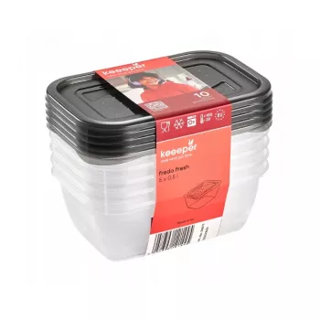 keeeper fredo fresh σετ δοχείων αποθήκευσης τροφίμων, 5x 0,5 L, ορθογώνια, διαφανή με γκρι καπάκια 3067282700000