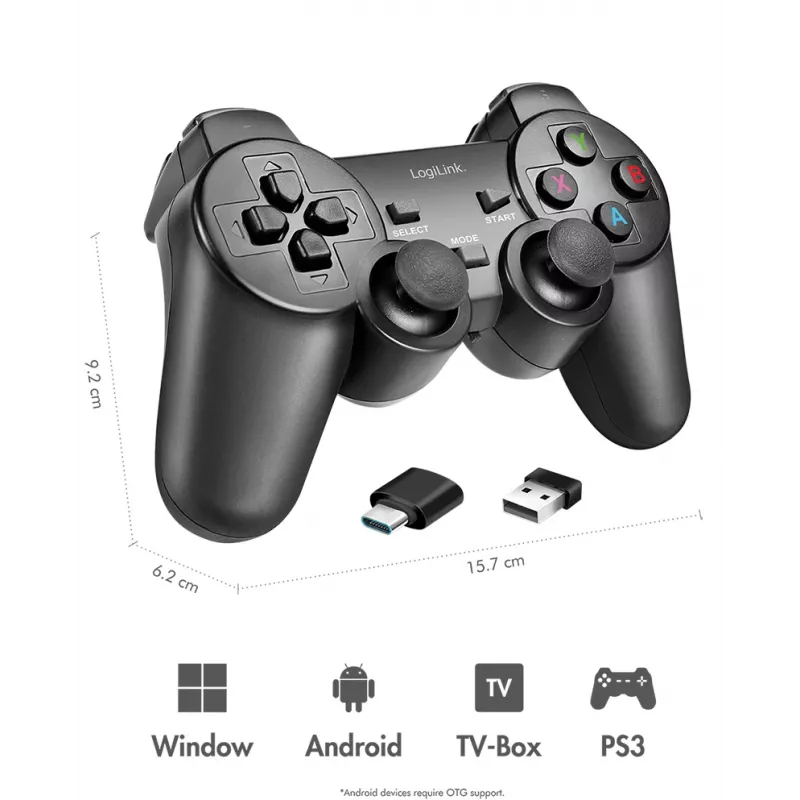 LogiLink AA0187 Ασύρματος χειριστήριο gaming 2,4 GHz Μαύρο 8 m εμβέλεια PC Android PS3
